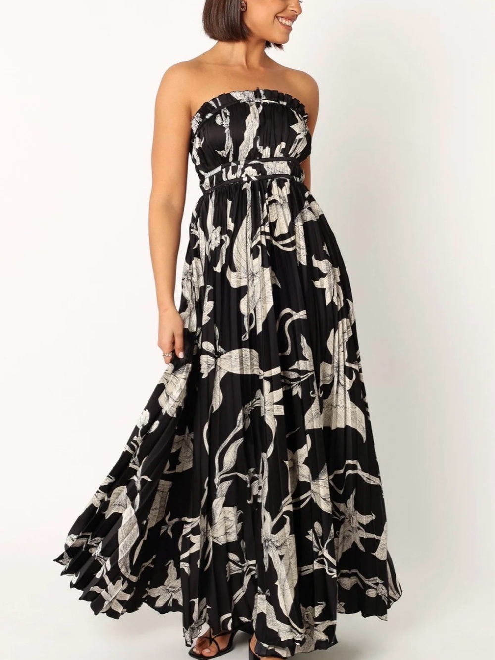 NWOT Petal & Pup Black and White Strapless Floral Maxi Dress